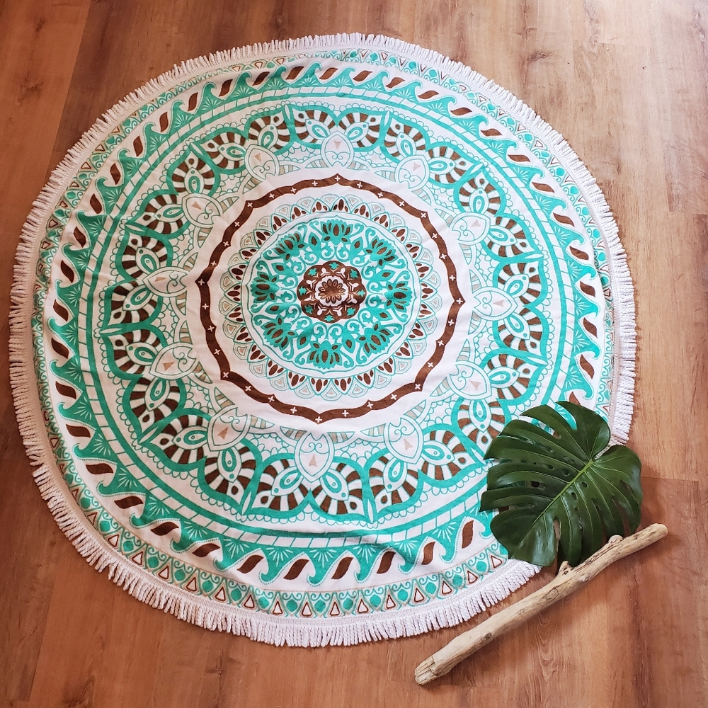 Bohemian Mandala Thick Terry Round Mint Beach Towel 59"
